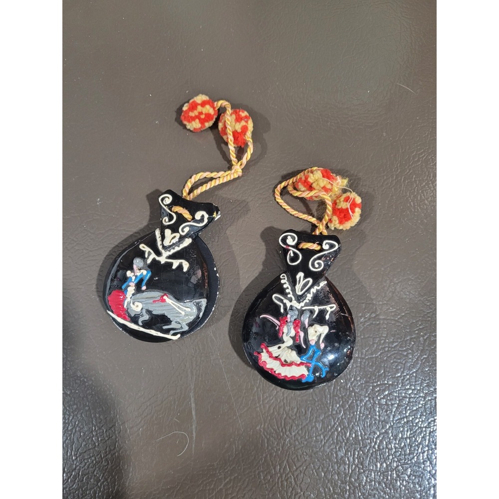 Vintage Collectible Handmade Pair Wooden Castanets Flamenco Dancers‎ Bullfighter